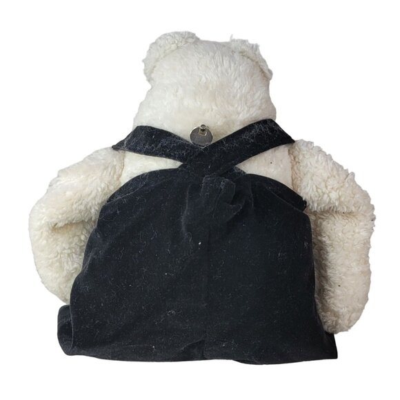 Woof & Poof Polar Bear Plush White 19" Black Velvet Overalls Gold Button Vintage - Picture 5 of 11